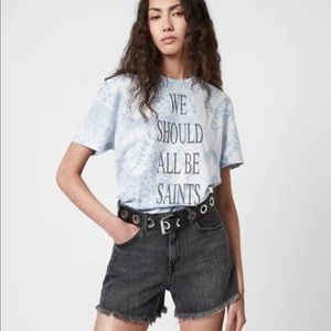 NEW All Saints Reverse Boyfriend T Shirt Size Small Blue Women's